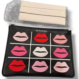 Sephora makeup bag and brush holder, unused, black with lips zipper pouch
